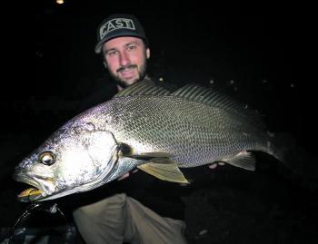 Josh King caught this mulloway land-based fishing with plastics.