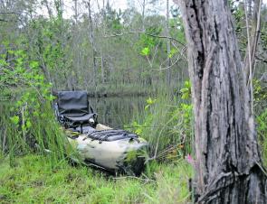 Where the bush is too thick to walk through, you can take out the kayak and paddle from snag to snag.