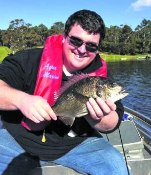 Brad Parker was stoked with his 34cm lake Tyers bream.