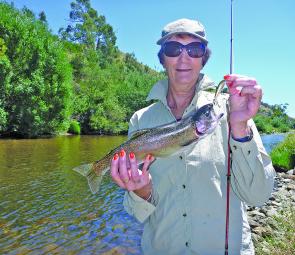 Marg Murray found the fishing to her liking over the Christmas holidays in the Mitta Mitta River.