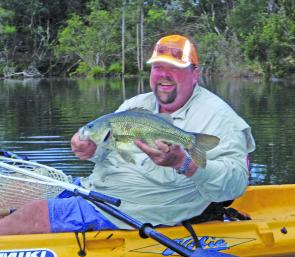 Pete Bostock of Iluka went for a drive to hit the Nambucca River and found this bass in his yak.
