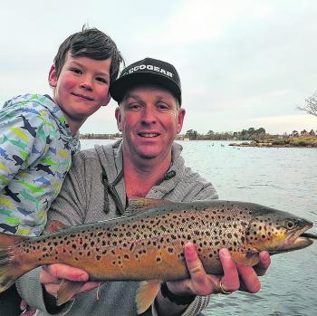 Ben and Jakey Young landed this magnificent brown trout land-based.