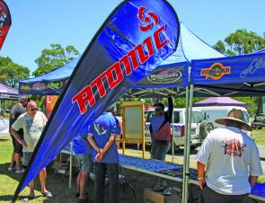 The lure display tents were a popular place to congregate in the 37 degree Mallacoota sun.