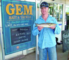 Summer is whiting time. Elbow slappers like this 42cm model are available and worms are the best bet.