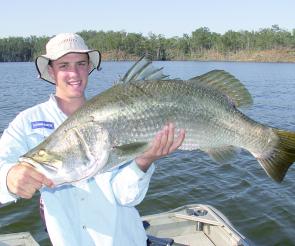 This barramundi was captured while retrieving a 110mm Slick Rig around some surface feeding boney bream in the shallows.
