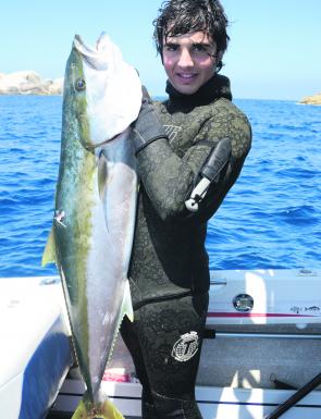 Brad Lanza and his first ever yellowtail kingfish taken offshore at Wilsons Promontory.
