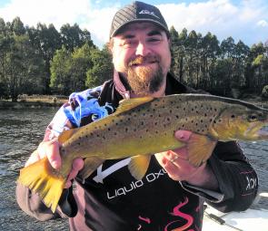 Darrell ‘Daz’ Wells with a spanking brown trout from Four Springs.