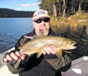 Another example of the terrific brown trout from Four Springs. Hardbodied lures are the main pln of attack until mid-October, then the fly fishers tend to do best.