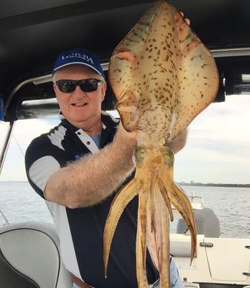Pat Ellaby with a beautiful Tyabb Bank calamari, typical for this time of year.