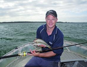 The author with a pair of whiting caught on small circles.