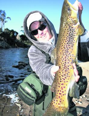 The author’s better half, Sharon, with her biggest trout, caught on the final weekend of the 2011-12 season. It’s worth waiting all season for a fish like this.