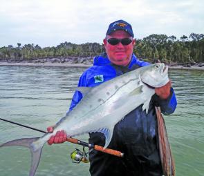 This queenfish was taken at Moon Point by Brad Baldwin using a 5” Electric Chicken Snapback on a 3/0H 1/4oz jighead.