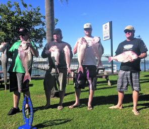 The boys with the spoils of a night’s fishing – a good catch of snapper and a mulloway to boot.