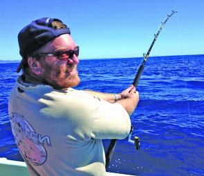 Local St Helens blue water addict Darren Cherry all locked up on a striped marlin on Merricks Reef.