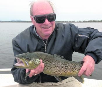 Graeme Tomkins, who is 74 years old, took this lovely mudeye-crunching brown trout from Toolondo.