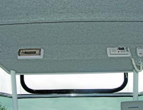 Marine and pleasure sound systems are tucked up under the lined hard top for weather protection. 