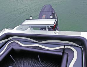 Able to seat up to four people, the OMM’s removable lounge makes a lot of sense in a serious fishing craft. 