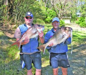 Murray Cooper and Michael Williams with the spoils of a sensational Bendalong snapper session.