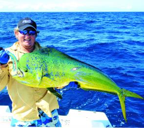 Troy Boulton with a mahi mahi taken while chasing marlin. The water out at the continental shelf has been sensational.