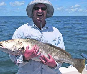 Shaun Crow with a Shallow Tempest caught mulloway before the weather turned at he beginning of the year. 
