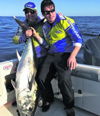 The author and Rush on the bluefin. At this stage most of the fish are out very, very wide.
