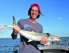 Josh Pirrotta with his first ever mackerel. Mackerel fishing is great for new anglers – it’s visual and the fish pull hard for their size as well.