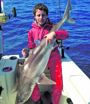 Xavier Ellul with a 20kg school shark. These critters are exceptionally tasty!
