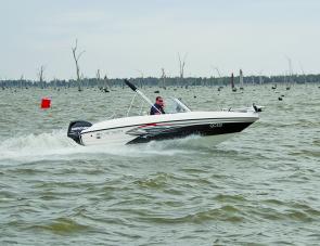 The Larson skimmed over the nasty chop on Mulwala deflecting all water away from the cockpit whether going with, against or across the wind generated waves.