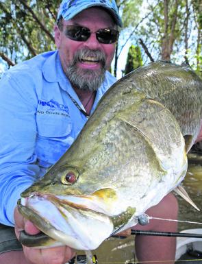 Sinkers have a role to play in lure fishing, too. Note the ball sinker rigged in the leader loop knot on this weedless soft plastic, used to tempt a good barra.