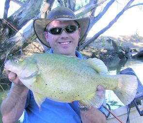 There’s not a lot happening around Ballarat, so local angler Shane Jeffrey took time out to land this 3.8kg golden perch in the Loddon River (photo: Shane Jeffrey).