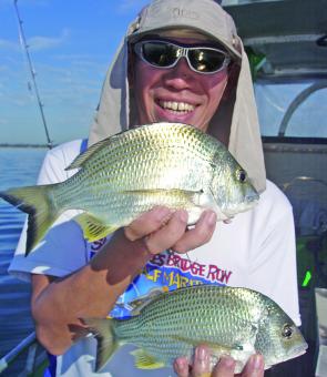 Two bream caught across the flats of Botany Bay over Summer.