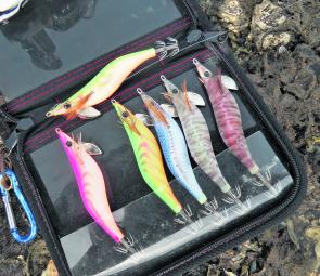 The Yamashita Egi OH Q Live in size 2.5 is a fantastic all-round jig for land-based squidding during daylight hours. Here are some of the author’s favourite colours. 