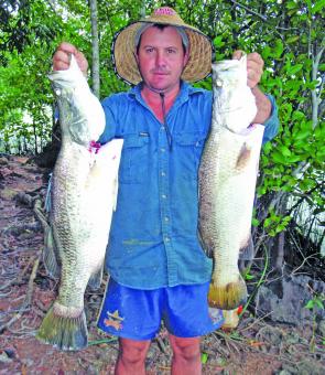 Brendon Tento with a couple of March barramundi. These fish are worth the time and effort to target.