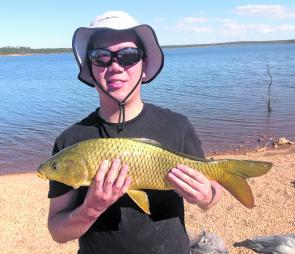 Sam visiting Rocklands from Melbourne and landed this carp on a soft plastic from the boat ramp.