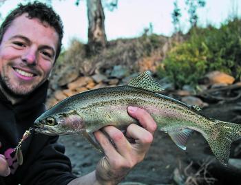Jack caught this early morning rainbow on a spinner with yellow and gold spots.