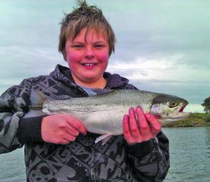 James Hazendonk caught this rainbow trout on a pink Tassie Devil at Lake Burrumbeet.