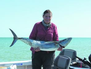 Denise Kampe with just one of the Spanish mackerel we took on our trip north. 