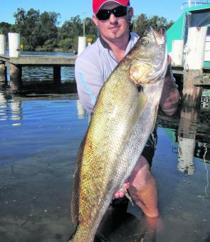 Damien Skeen with his St Georges Basin Jewie caught in the BETS comp. It took an hour to land on bream gear.