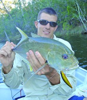 Lucas Green with some welcome mangrove jack by-catch. These young GT certainly fight well above their weight.