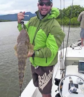 An 80cm flathead that took a liking to a prawn imitation lure fished on the bottom. 