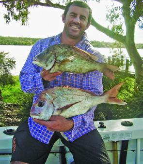 Success at last! Jonathon Bain looks very pleased with snapper and sweetlip, which is the result of years of trying very hard to bring home a feed.