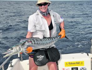 Lynette ‘Scooter Girl’ Robb with a wahoo about to be released. Any other day, it would have been in the icebox.