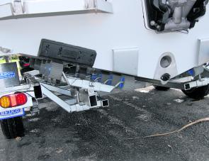 The Ultra Vee hull’s rear configuration is easily noted here, as is the inlet for the under floor floodable compartment. 