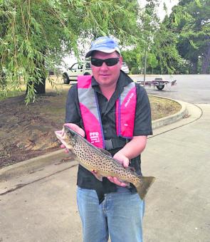 Steve Taylor with his 1.8kg Wendouree brown trout taken on a hardbodied lure. 
