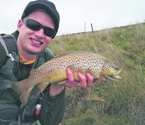 Lachlan Allan with a typical Hepburn Lagoon brown trout.