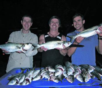 A group of mates show off the results of a good night session on tailor at Fraser Island.
