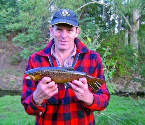 John Moon shows off this lovely 42cm brown trout out of the Morwell River.