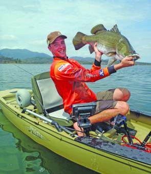 The Hobie range of kayaks are just perfect for targeting impoundment barramundi – like this solid 80cm fish that inhaled a Slick Rig Light.