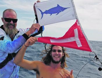 Paul Brodrick and Sam French celebrate Sam’s first marlin tag and release, on Christmas Eve no less! 