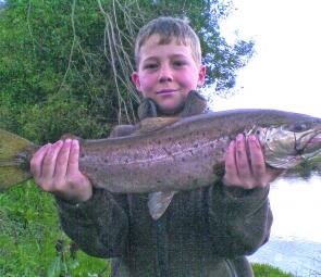 Sam Sherriff with a decent early season sea trout from the North Esk River. 